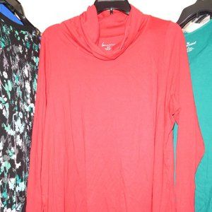22W 24W LANE BRYANT RED COWL NECK TUNIC HI LOW HE